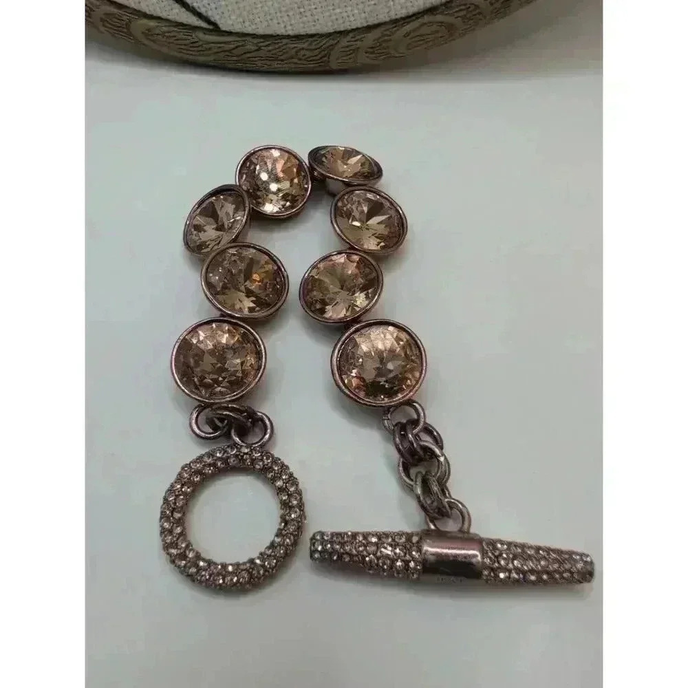 Juicy Couture Rose Gold Toggle Clasp Swavorski Crystal Link Bracelet - Picture 9 of 9